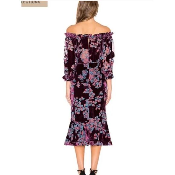 SALONI Sz 2 US 6 UK Plum Purple Floral Grace Off The Shoulder Dress - Picture 10 of 10